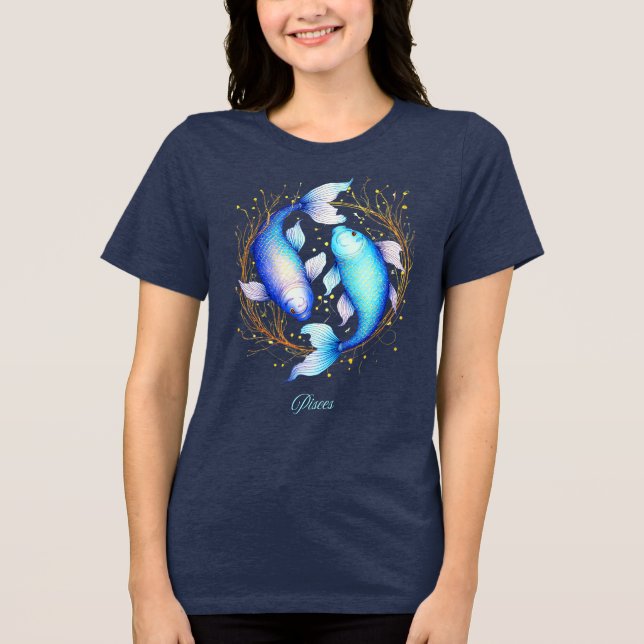 Pisces Zodiac Sign, Two Graceful Koi Fish Tri-Blend Shirt (Front)