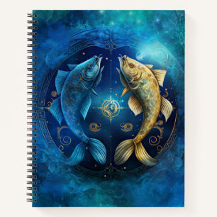 Pisces Zodiac Sign Watercolor Design Notebook