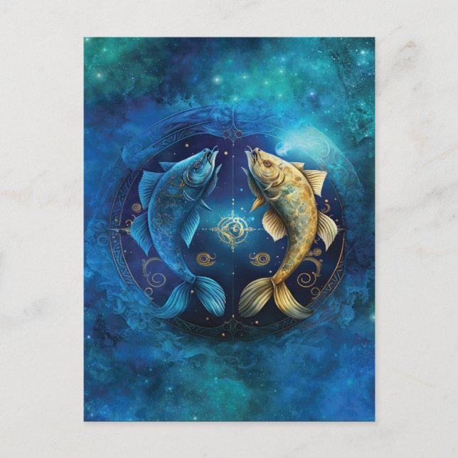 Pisces Zodiac Sign Watercolor Design Postcard (Front)