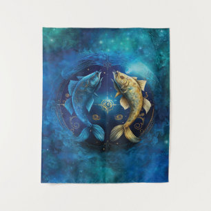 Pisces Zodiac Sign Watercolor Design Tapestry