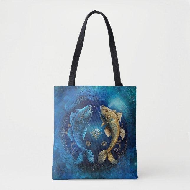 Pisces Zodiac Sign Watercolor Design Tote Bag (Front)