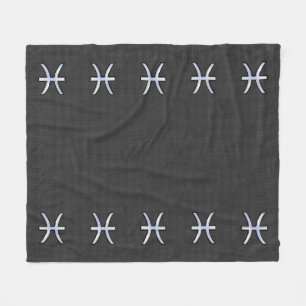 Pisces Zodiac Silver Symbol Carbon Fibre Style Fleece Blanket