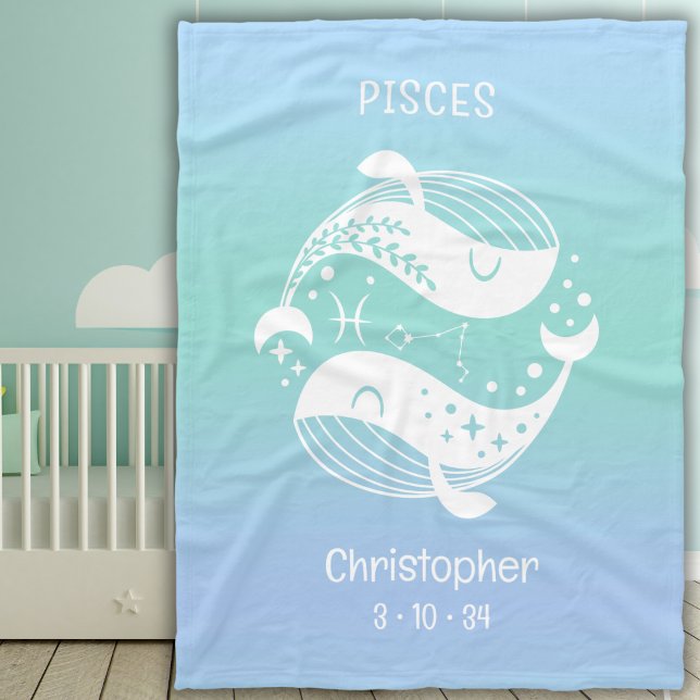 Pisces Zodiac Star Name Birthdate Blue Baby Fleece Blanket (Creator Uploaded)