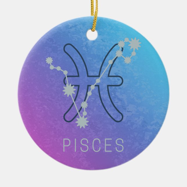 Pisces Zodiac Star Sign Horoscope Constellation Ceramic Tree Decoration (Front)