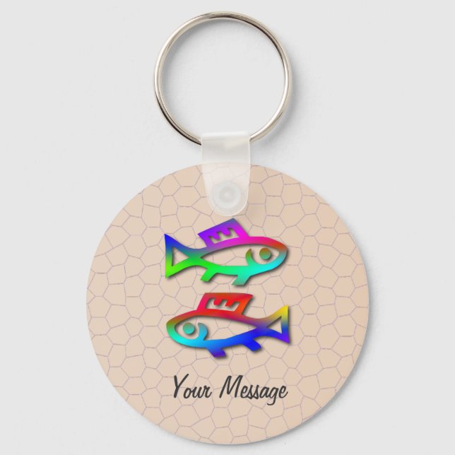 Pisces Zodiac Star Sign Rainbow Fish Keyring (Front)