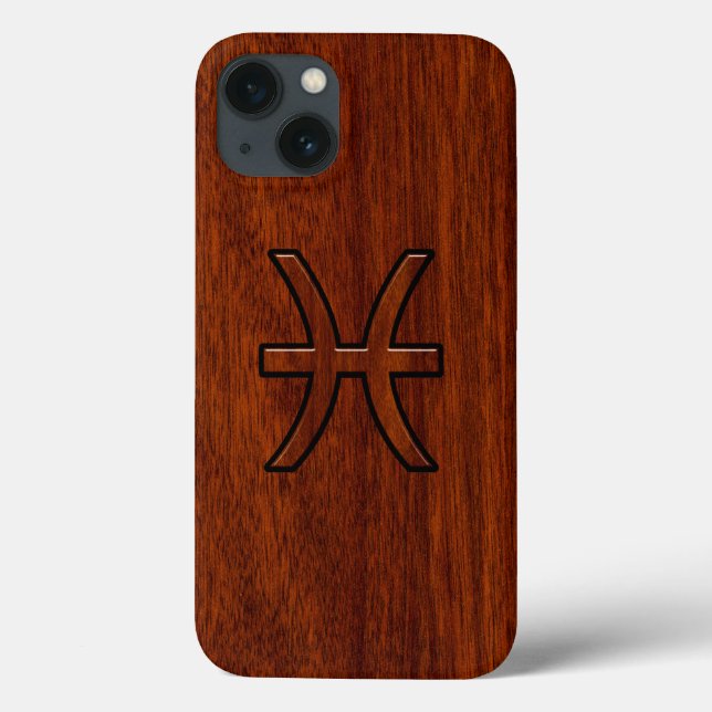 Pisces Zodiac Symbol Brown Mahogany wood style Case-Mate iPhone Case (Back)