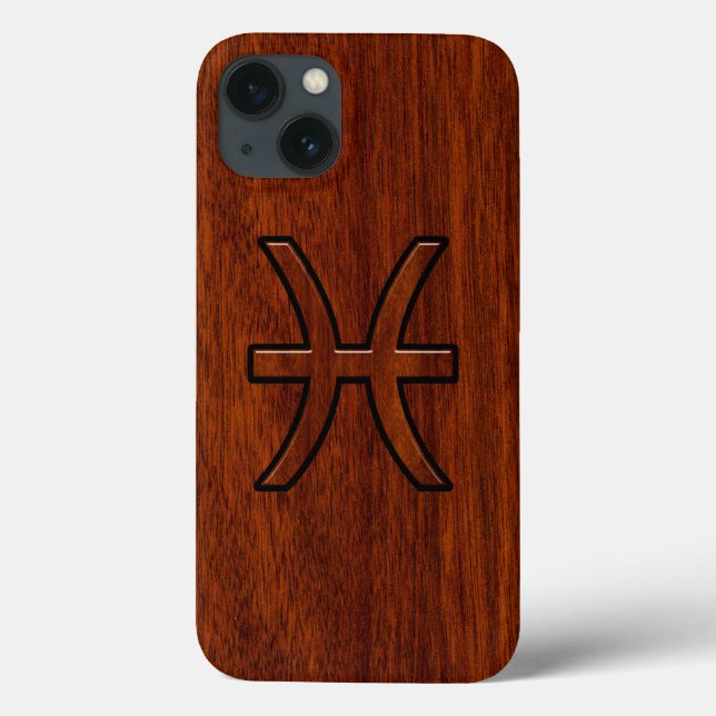 Pisces Zodiac Symbol Brown Mahogany wood style Case-Mate iPhone Case (Back)