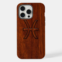 Pisces Zodiac Symbol Brown Mahogany wood style