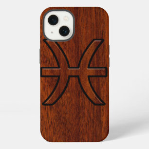 Pisces Zodiac Symbol Brown Mahogany wood style iPhone 13 Case