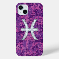 Pisces Zodiac Symbol Fuchsia Digital Camouflage