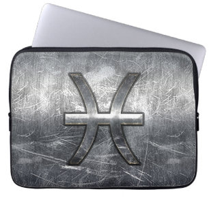 Pisces Zodiac Symbol in Grunge Steel Print Laptop Sleeve
