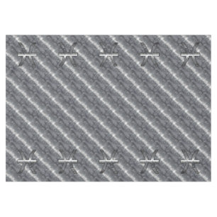 Pisces Zodiac Symbol in Grunge Steel Print Tablecloth