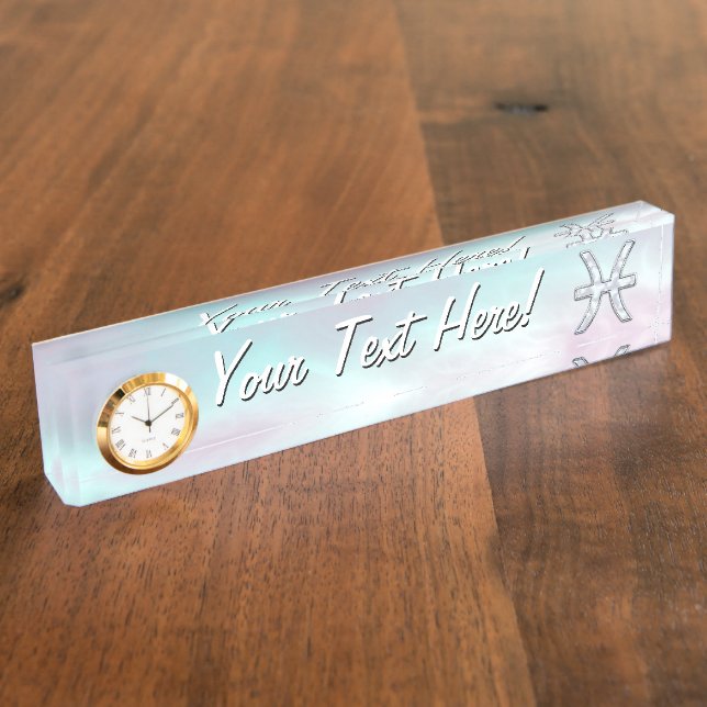 Pisces Zodiac Symbol Mother of Pearl Decor Nameplate (Side)