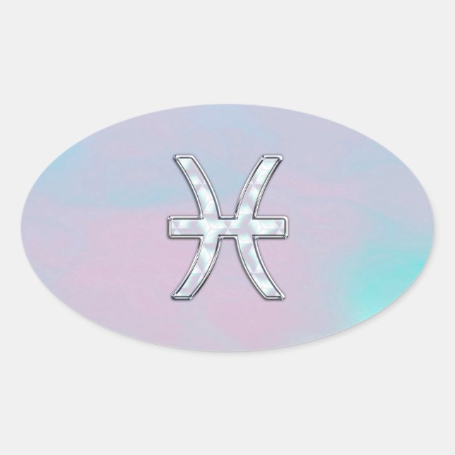 Pisces Zodiac Symbol Mother of Pearl Decor Oval Sticker (Front)