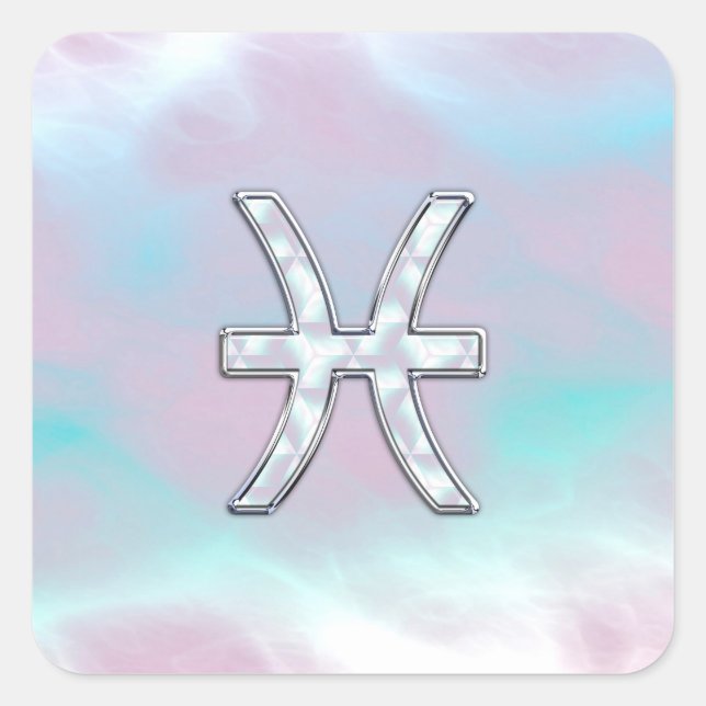 Pisces Zodiac Symbol Mother of Pearl style Square Sticker (Front)
