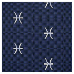 Pisces Zodiac Symbol Navy Blue Carbon Fibre Print Fabric