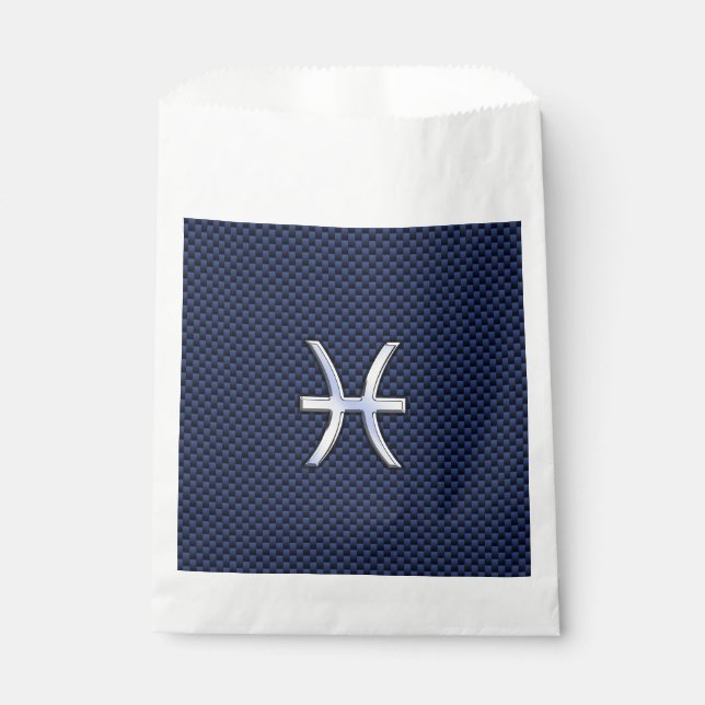 Pisces Zodiac Symbol Navy Blue Carbon Fibre Print Favour Bags (Front)