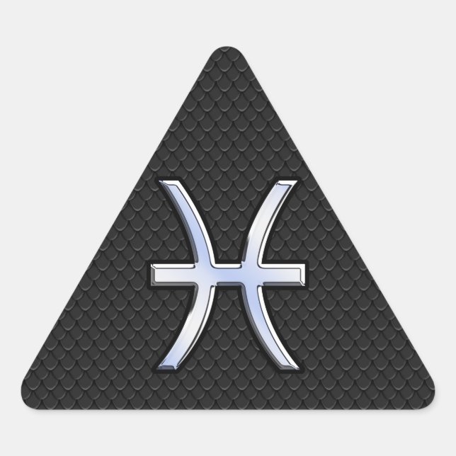 Pisces Zodiac Symbol on Black Snake Skin Decor Triangle Sticker (Front)