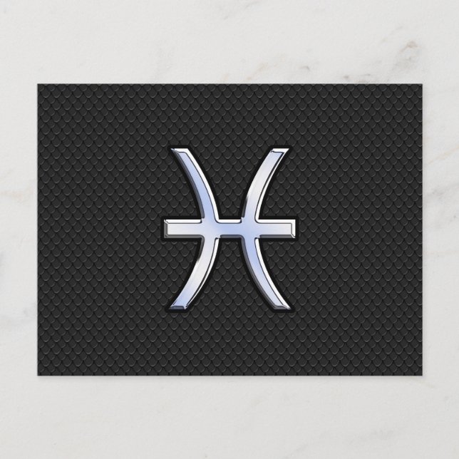 Pisces Zodiac Symbol on Black Snake Skin Style Postcard (Front)