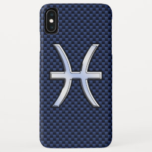 Pisces Zodiac Symbol on Blue Carbon Fibre Print iPhone XS Max Case