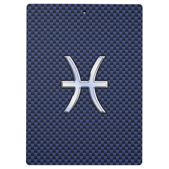 Pisces Zodiac Symbol on Blue Carbon Fibre Print Clipboard (Back)