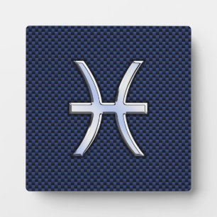 Pisces Zodiac Symbol on Blue Carbon Fibre Print Plaque