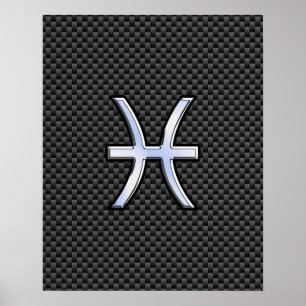 Pisces Zodiac Symbol on Carbon Fibre Print