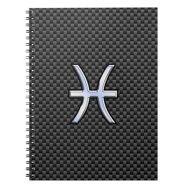 Pisces Zodiac Symbol on Carbon Fibre Print Notebook (Front)