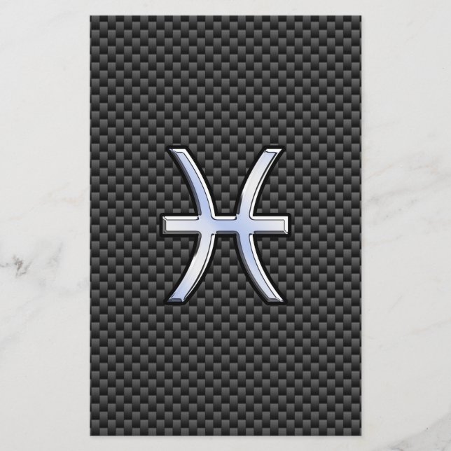 Pisces Zodiac Symbol on Carbon Fibre Print Stationery (Front)