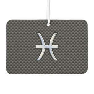 Pisces Zodiac Symbol on Carbon Fibre Style Car Air Freshener