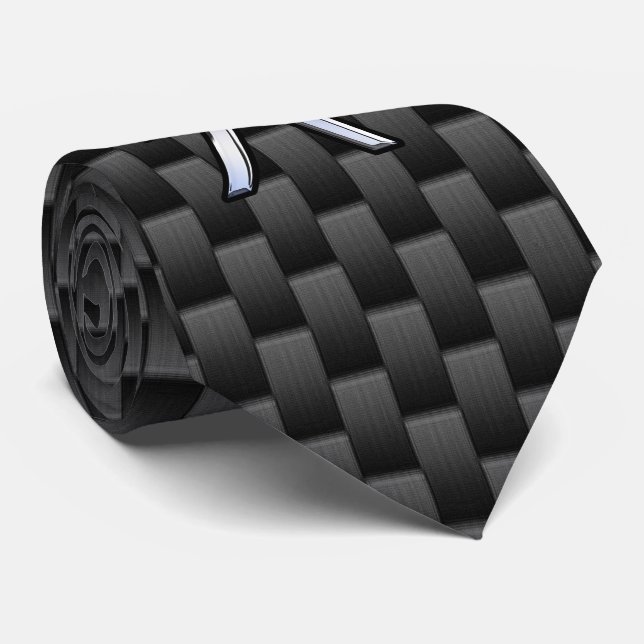Pisces Zodiac Symbol on Carbon Fibre Style Tie (Rolled)
