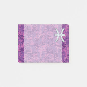 Pisces Zodiac Symbol on Fuchsia Pink Digital Camo Post-it Notes