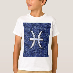 Pisces Zodiac Symbol on Navy Blue Digital Camo T-Shirt