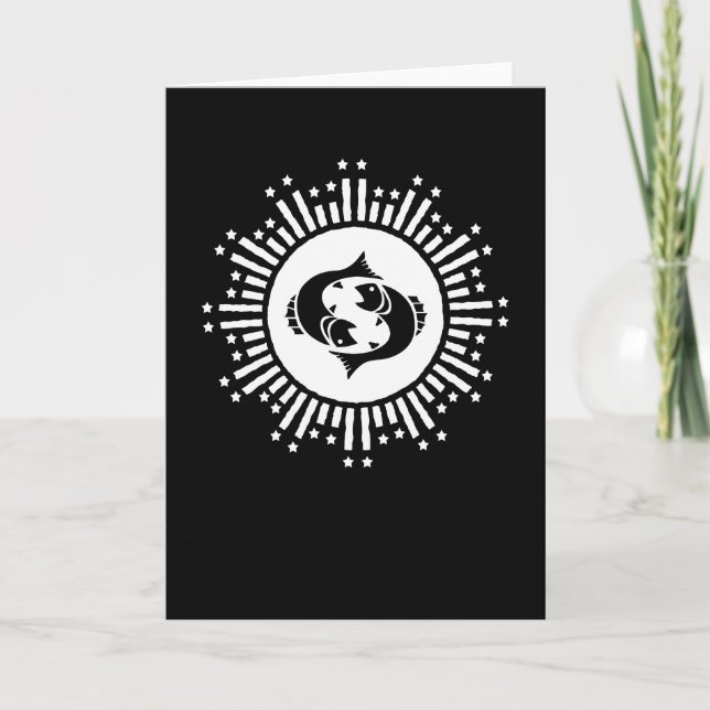 Pisces Zodiac Symbol with Celestial Starburst  Card (Front)