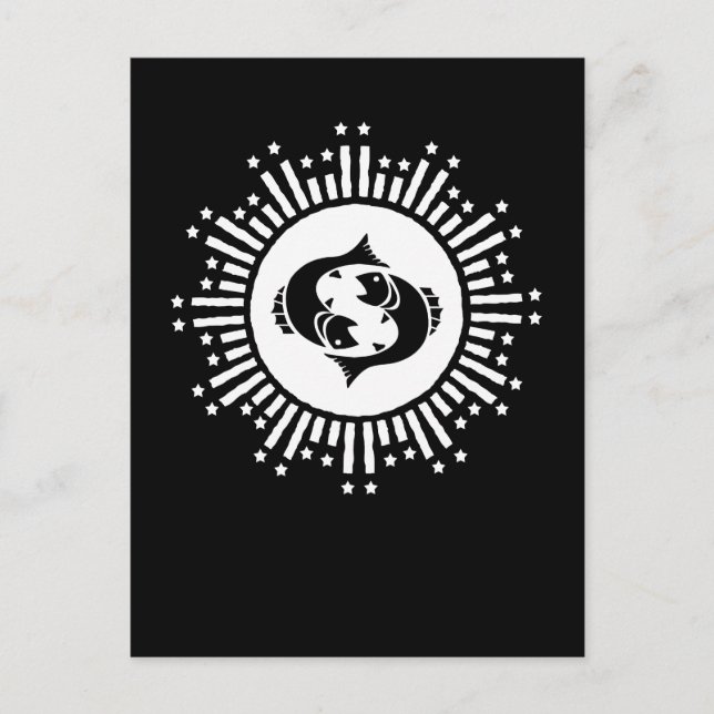 Pisces Zodiac Symbol with Celestial Starburst  Holiday Postcard (Front)