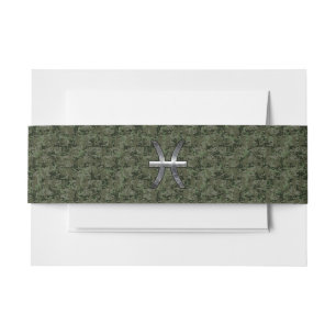 Pisces Zodiac Symbol Woodland Digital Camouflage Invitation Belly Band