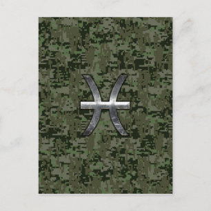 Pisces Zodiac Symbol Woodland Digital Camouflage Postcard