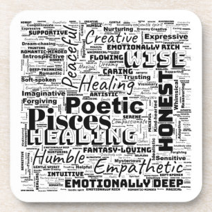 Pisces Zodiac Word Cloud Inspiration Coaster