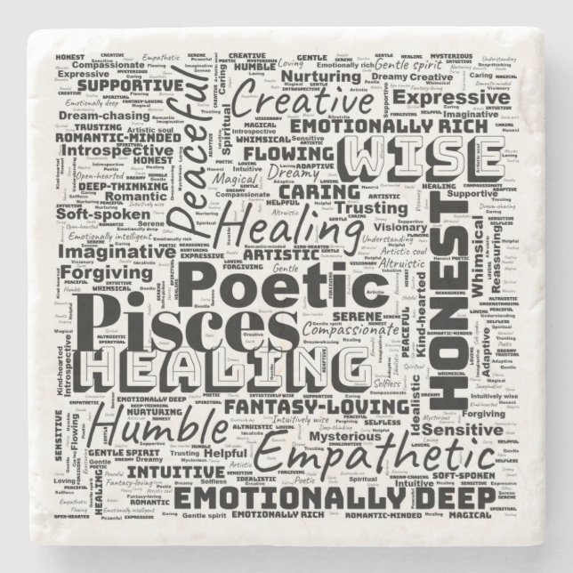 Pisces Zodiac Word Cloud Inspiration  Stone Coaster (Front)