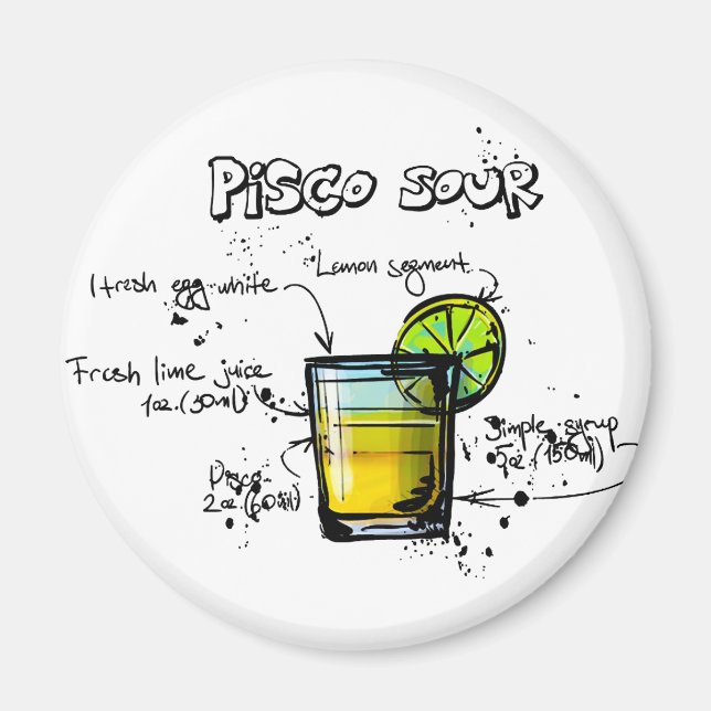 Pisco Sour Cocktail Recipe Magnet (Front)
