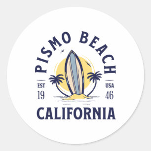 Pismo Beach California Surf Summer Vacation Vintag Classic Round Sticker