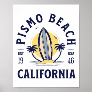 Pismo Beach California Surf Summer Vacation Vintag Poster