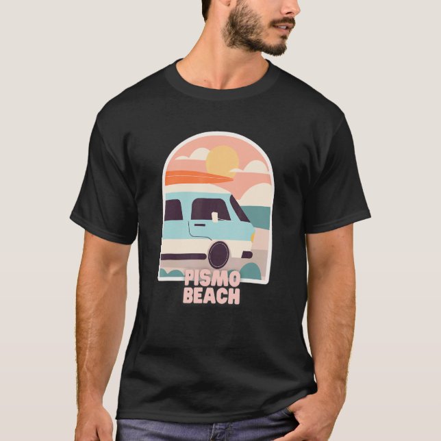Pismo Beach Retro Pastel Colours Sun & Surfing Van T-Shirt (Front)