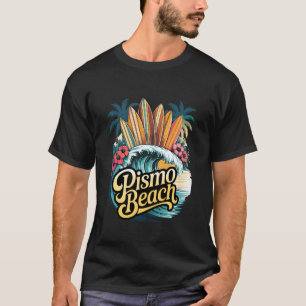 Pismo Beach Surfboards Graphic with Palms and Flor T-Shirt