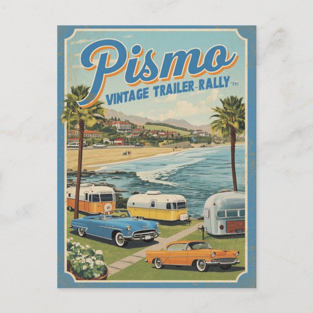 Pismo Beach Vintage Coastal Scene Postcard (Front)