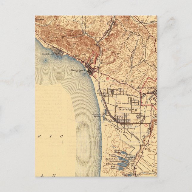 Pismo Beach Vintage Map Postcard (Front)