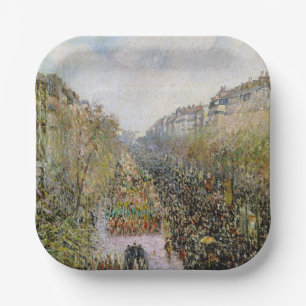 Pissarro - Boulevard Montmartre, Mardi Gras Paper Plate