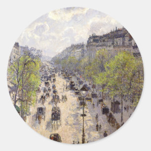 Pissarro - Boulevard Montmartre, Spring Classic Round Sticker