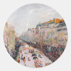 Pissarro - Montmartre, Mardi Gras on the Boulevard Classic Round Sticker