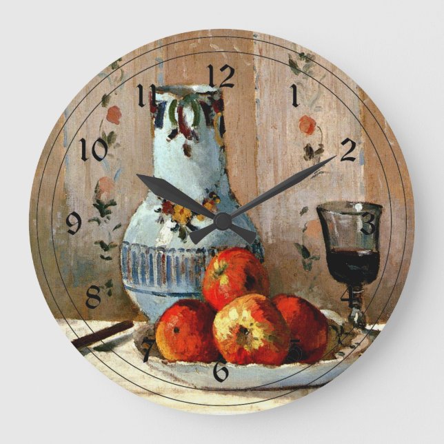 Pissarro - Still Life with Apples and Pitcher Large Clock (Front)